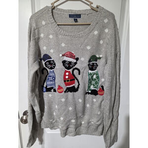 Karen Scott Christmas Cats Santa Hats Sweater Women's Size XL New W/tag